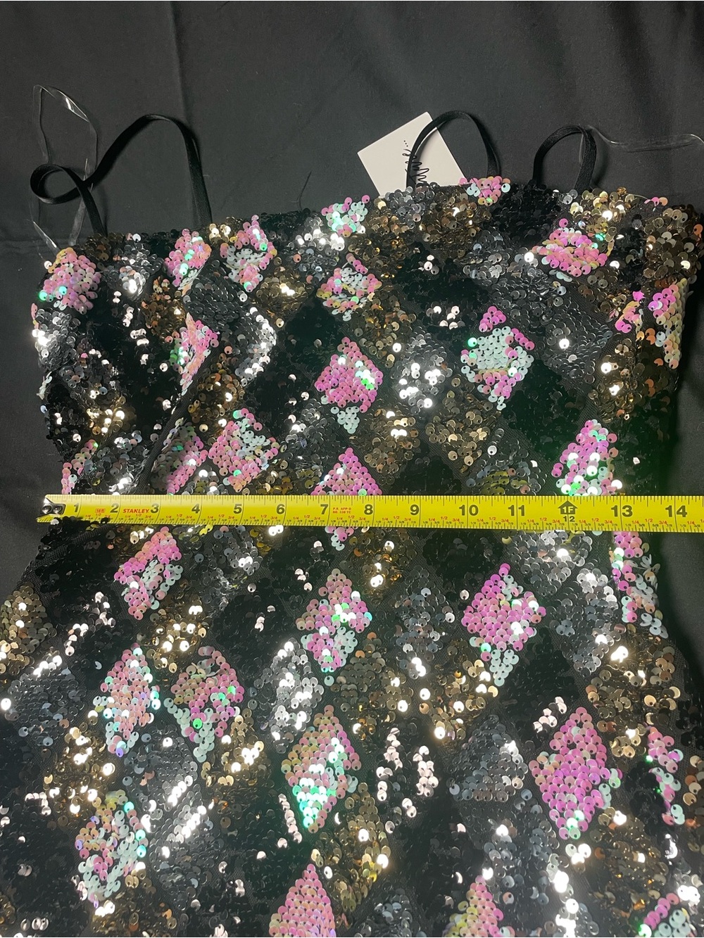 NWT 12th Tribe Girls' Sequin Diamond Party Dress - Black, Pink & Mint - Picture 7 of 8